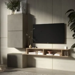 Porta tv minimal 180x160 cm argilla e rovere PTL30