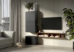 Porta tv minimal 180x160 cm grafite e noce PTL30