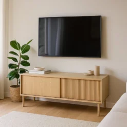 Porta tv moderno con ante a ribalta in rovere chiaro PTVLK29