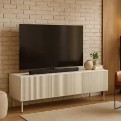 Porta tv piccolo con anta a ribalta e 3 vani interni beige cashmere PTVLK28