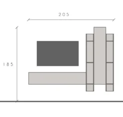 Porta tv sospeso con libreria 205x185 cm beige e noce PTL39