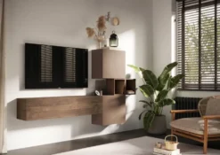 Porta TV sospeso 222x175 cm bronzo e noce PTL32