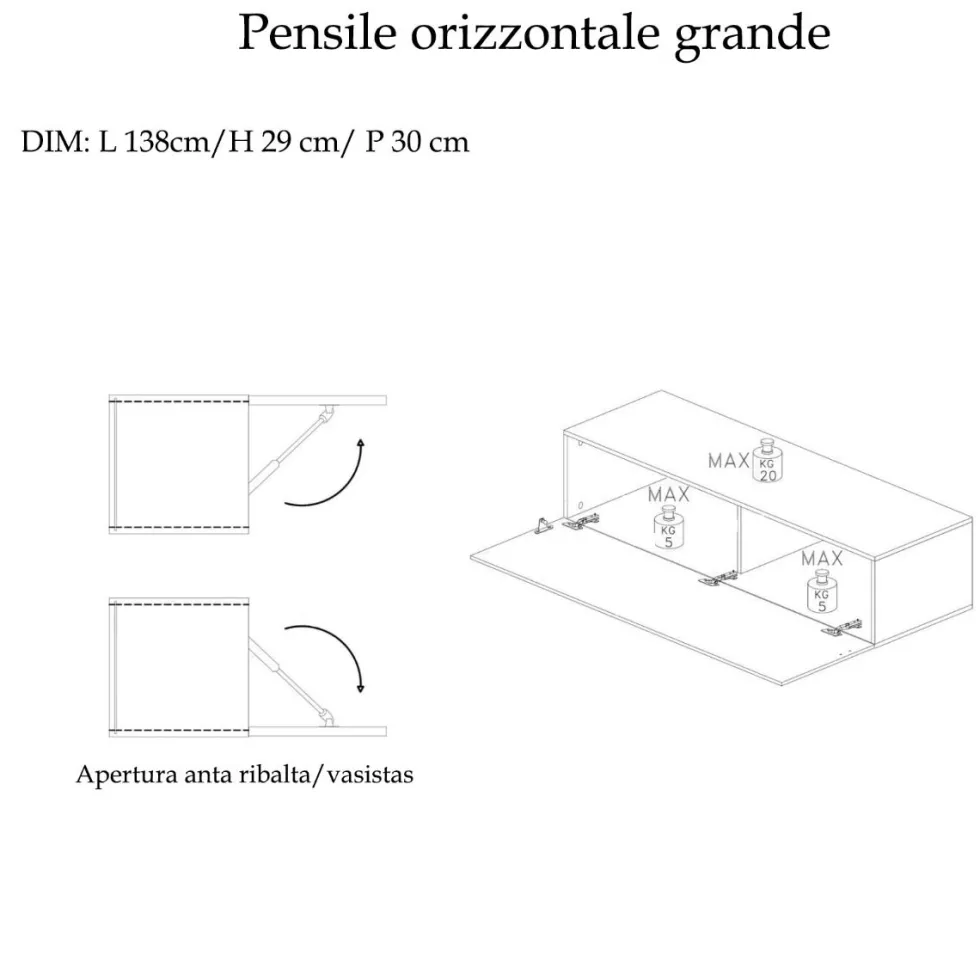 Porta tv sospeso 138x29 cm rovere PTL33