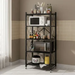 Scaffale per cucina 72x163 cm pieghevole con ruote nero SFT3