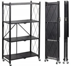 Scaffale per cucina 72x127 cm pieghevole con ruote nero SFT2