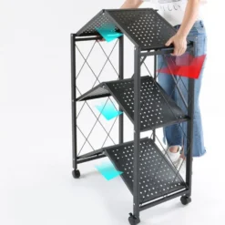 Scaffale per cucina 72x127 cm pieghevole con ruote nero SFT2
