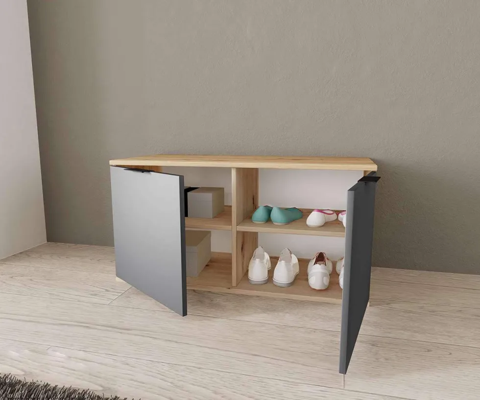 Scarpiera bassa 90x46cm rovere e antracite SI7