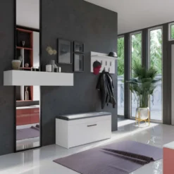 Scarpiera con panca 100x49x35 cm bianca SCAT6