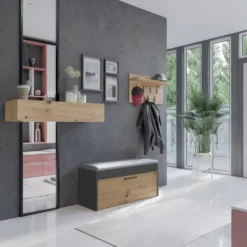 Scarpiera con panca 100x49x35 cm rovere e antracite SCAT6