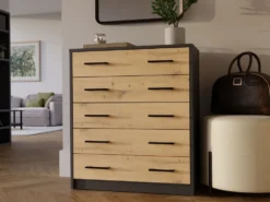Scarpiera grande 74x84,5 cm con 5 ante a ribalta rovere e antracite SCAT8