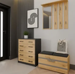 Scarpiera grande 74x84,5 cm con 5 ante a ribalta rovere e antracite SCAT8