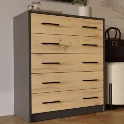 Scarpiera grande 74x84,5 cm con 5 ante a ribalta rovere e antracite SCAT8
