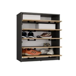Scarpiera grande 74x84,5 cm con 5 ante a ribalta rovere e antracite SCAT8