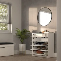Scarpiera grande 74x84,5 cm con 5 ante a ribalta bianco SCAT8