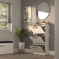 Scarpiera ingresso moderna 60x116x28 cm rovere e bianco SCAT3