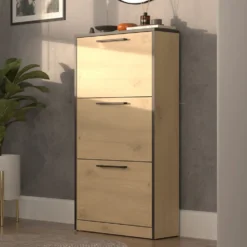 Scarpiera ingresso moderna 60x116x28 cm rovere e nero SCAT3