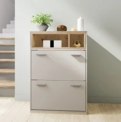 Scarpiera moderna 70x101cm grigia e rovere SI4