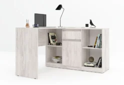 Scrivania ad angolo con anta e cassetto in bianco legno SCG4
