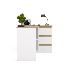 Scrivania angolare con 3 cassetti bianco e rovere SCT20