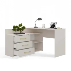 Scrivania angolare moderna con 3 cassetti beige cashmere SCT7