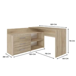 Scrivania angolare moderna con 3 cassetti rovere chiaro SCT7