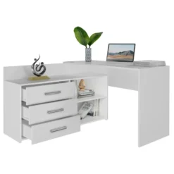 Scrivania angolare moderna con 3 cassetti bianca SCT7