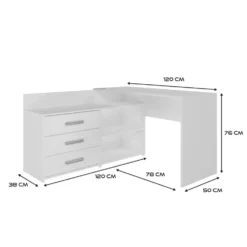 Scrivania angolare moderna con 3 cassetti bianca SCT7