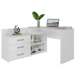 Scrivania angolare moderna con 3 cassetti bianca SCT7