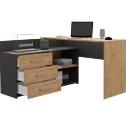 Scrivania angolare moderna con 3 cassetti rovere e antracite SCT7