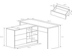 Scrivania angolare 138x76cm con 3 cassetti e 2 ripiani bianca SCLK5