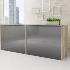 Scrivania doppia da ufficio in rovere e grigio lucido UI20