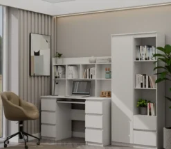 Scrivania moderna 130 cm con libreria bianco opaco SCT12