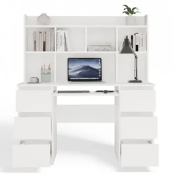 Scrivania moderna 130 cm con libreria bianco opaco SCT12