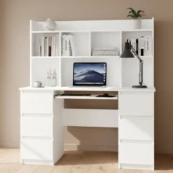 Scrivania moderna 130 cm con libreria bianco opaco SCT12