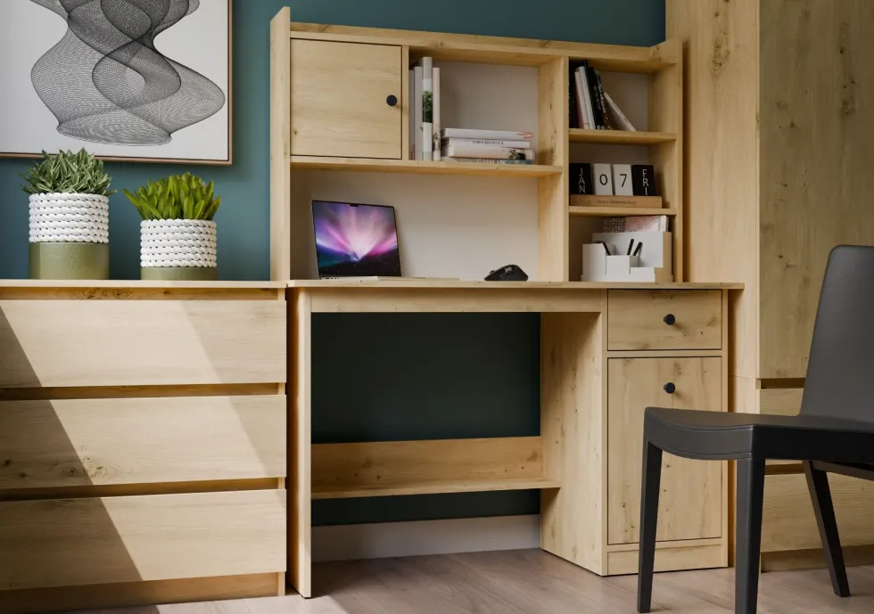 Scrivania moderna 120 cm con libreria rovere SCT22