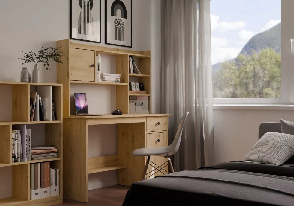 Scrivania moderna 120 cm con libreria rovere SCT22