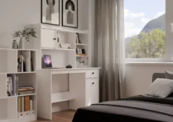 Scrivania moderna 120 cm con libreria bianco opaco SCT22