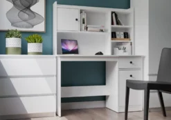 Scrivania moderna 120 cm con libreria bianco opaco SCT22