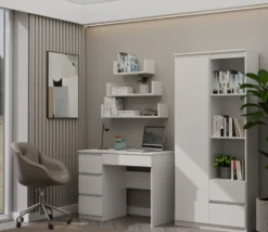 Scrivania moderna con 4 cassetti 98x76x51 cm bianco opaco SCT4