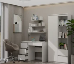 Scrivania moderna con 4 cassetti 98x76x51 cm bianco opaco SCT4