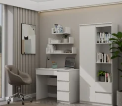 Scrivania moderna con 4 cassetti 98x76x51 cm bianco opaco SCT4