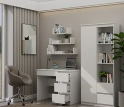 Scrivania moderna con 4 cassetti 98x76x51 cm bianco opaco SCT4