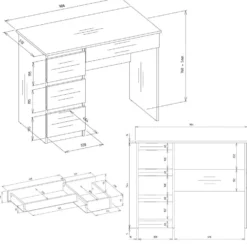 Scrivania moderna con 4 cassetti 98x76x51 cm bianca e azzurra SCT4