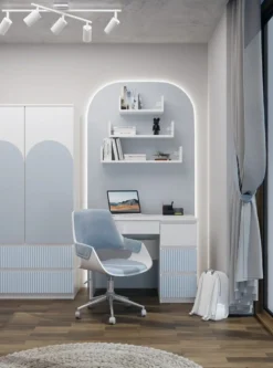 Scrivania moderna con 4 cassetti 98x76x51 cm bianca e azzurra SCT4