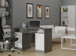 Scrivania moderna 125x75 cm con 4 cassetti e anta bianco e antracite SCT9