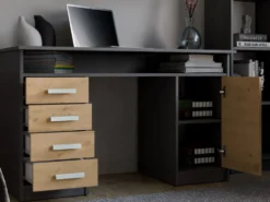Scrivania moderna 125x75 cm con 4 cassetti e anta rovere e antracite SCT9