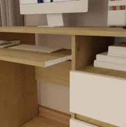 Scrivania piccola 98,5 cm con anta e cassetto rovere e bianco SCT11