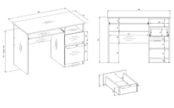 Scrivania piccola 98,5 cm con anta e cassetto rovere e bianco SCT11