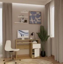 Scrivania piccola 98,5 cm con anta e cassetto rovere e bianco SCT11