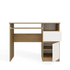 Scrivania piccola 98,5 cm con anta e cassetto rovere e bianco SCT11